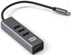 Концентратор Exegate EX293987RUS 4-в-1 (кабель-адаптер USB Type C --> 4xUSB3.0, Plug&Play, серый)