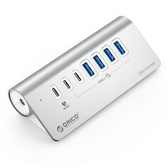 Концентратор Orico ORICO-M3U4C3-G2-10-EU-SV-BP 4xUSB-A 3.2 Gen2, 1xUSB-C 3.2 Gen2, 1xUSB-C (PD 60 Вт), вход USB-C, серебристый