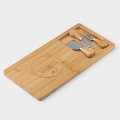 Набор для подачи сыра доляна cheese, 3 ножа, доска 38×18,5 см, бамбук