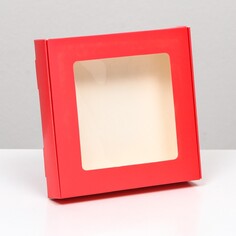 Коробка самосборная, с окном, красная, 16 х 16 х 3 см, набор 5 шт. NO Brand