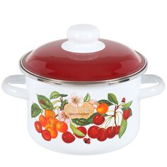Кастрюля эмалированная сталь, 2 л, с крышкой, крышка сталь, цилиндрическая, СтальЭмаль, Черешня, 6RD161M, белоснежная