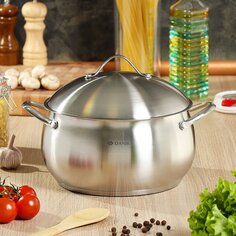 Кастрюля нержавеющая сталь, 6.5 л, с крышкой, крышка нержавеющая сталь, Daniks, Мальта, GS-01345KS-24CA, индукция