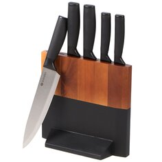 Набор ножей 6 предметов, 20 см, 20 см, 20 см, 12.5 см, 9 см, нержавеющая сталь, с подставкой, Daniks, Dark wood, JA20210338
