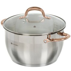 Кастрюля нержавеющая сталь, 5.9 л, с крышкой, крышка стекло, Daniks, Мадрид Gold, SD-324G, индукция