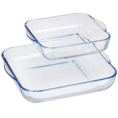 Набор посуды жаропрочной стекло, 2 шт, квадратный, 1.66, 2.9 л, квадратный, Daniks, 145028