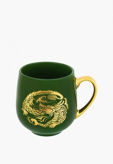 Кружка Elan Gallery 530 мл, 13,5х10,5х10,7 см, Золотой дракон на зеленом, NEW BONE CHINA