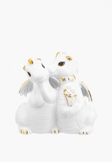 Фигурка декоративная Elan Gallery Парочка драконов, белая с золотом, 9х5х8,5 см