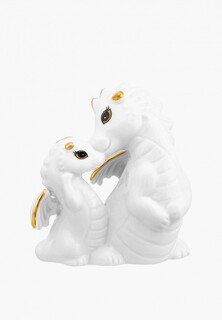 Фигурка декоративная Elan Gallery Мама дракон и детеныш, белая с золотом, 7,5х6х8 см