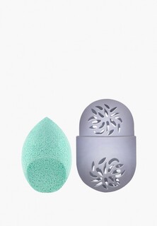 Спонж для очищения лица Limoni для умывания "Cleansing Sponge" Green + Футляр силиконовый для спонжа "Makeup Sponge Case " Blue