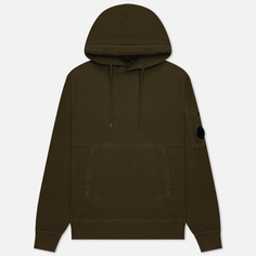 Мужская толстовка C.P. Company Brushed & Emerized Diagonal Fleece Lens Hoodie Garment Dyed, цвет оливковый