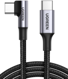 Кабель UGREEN US334 70645 USB-C 2.0 to Angled USB-C M/M, 2м, цвет: черный