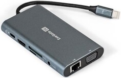 Док-станция Exegate EX293985RUS 10-в-1 (кабель-адаптер USB Type-C --> 3xUSB3.0 + Card Reader + PD 100W + HDMI 4K@30Hz + VGA + Audio + Lan RJ45 10/100/