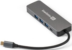Док-станция Exegate EX293984RUS 5-в-1 (кабель-адаптер USB Type-C --> 3xUSB3.0 + PD 60W + HDMI 4K@30Hz, Plug&Play, серый)