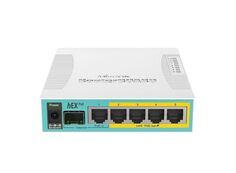 Маршрутизатор Mikrotik RB960PGS hEX PoE, 5 x RJ45 100/1000 Мбит/с + 1 x SFP 1 Гбит/с) гигабитный маршрутизатор с поддержкой PoE 802.3at на 4-х портах.
