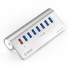 Концентратор Orico ORICO-M3U7Q1-10-EU-SV-BP 6xUSB-A 3.2 Gen1 + 1xQC портов, серебристый