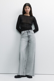 брюки джинсовые женские Джинсы широкие с высокой посадкой и открытыми срезами Befree