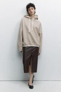джемпер женский Худи oversize утепленная в полоску с капюшоном Befree