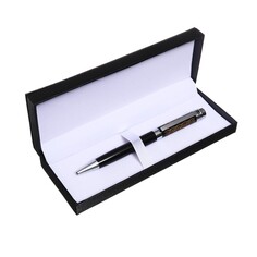 Ручка подарочная, шариковая, в кожзам футляре, поворотная, vip корпус, черная с серебристыми вставками Calligrata