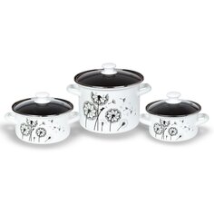 Набор посуды эмалированная сталь, 6 предметов, кастрюли 1.9,2.5,5 л, Керченский металлургический завод, Адажио 5-1 Люкс, белый