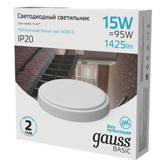 Светильники технические влагозащищенные светильник настенно-потолочный GAUSS Basic 15Вт 1425Лм 4000К IP20 белый