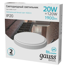 Светильники технические влагозащищенные светильник настенно-потолочный GAUSS Basic 20Вт 1900Лм 4000K IP20 белый
