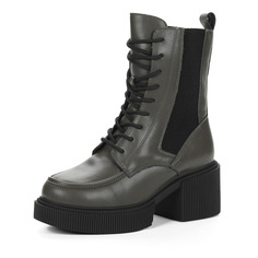 Ботинки Темно-серые ботинки из кожи на шнуровке на подкладке из натуральной шерсти на утолщенной подошве и квадратном каблуке Respect