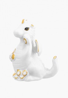 Фигурка декоративная Elan Gallery Дракон с монетками, белая с золотом, 7,5х5х9 см