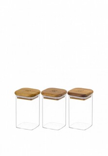 Набор контейнеров для хранения продуктов Elan Gallery для хранения 250 мл 6х6х11 см Crystal glass, стеклянные с крышкой из акации с силиконовой прокладкой