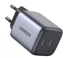 Зарядное устройство сетевое UGREEN CD294 Nexode Mini USB-C+USB-C 45W PD GaN Fast Charger EU. Цвет: серый