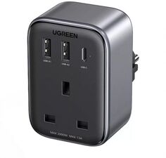 Зарядное устройство сетевое UGREEN CD314 конвертер, Digi Nest Outlet Extender Converter(1 AC Outlets+30W 2A1C) розетка EU и вилка UK. Цвет: черный