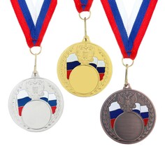 Медаль под нанесение 067 диам 5 см., триколор. цвет зол. с лентой Командор