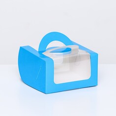 Коробка под бенто-торт с окном, голубой, 14 х 14 х 8 см Upak Land