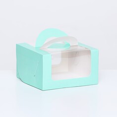 Коробка под бенто-торт с окном, мятный, 14 х 14 х 8 см Upak Land