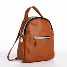Мини-рюкзак женский из искусственной кожи на молнии, 1 карман, цвет коричневый NO Brand