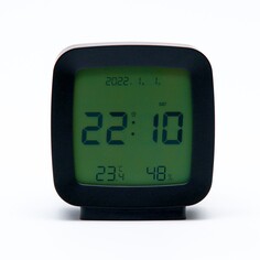 Часы настольные электронные: будильник, термометр, календарь, гигрометр, 7.8х8.3 см, черные NO Brand