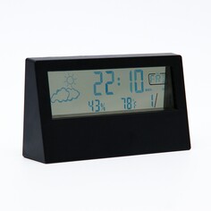 Часы настольные электронные: будильник, термометр, календарь, гигрометр, 13.3х7.4 см, черные NO Brand