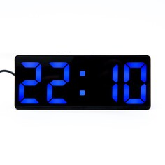 Часы настольные электронные: будильник, термометр, календарь, usb, 15х6.3 см, синие цифры NO Brand