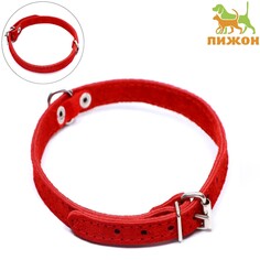 Ошейник замшевый двухслойный 1,2 см, ош 30-38 см, красный Пижон