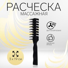 Расческа массажная, вентилируемая, 3 × 19 см, цвет черный Queen Fair