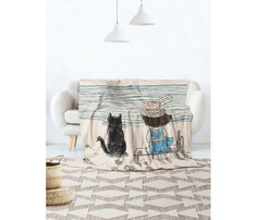 Пледы Плед JoyArty Мягкий плюшевый плед покрывало Девочка с котом на берегу реки велсофт 150х200 см