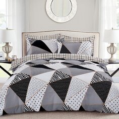 Постельное белье евростандарт, простыня 220х240 см, 2 наволочки 50х70 см, пододеяльник 200х220 см, Cleo, сатин, коллекция Satin Lux, Геометрия 32/725-SL