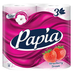 Бумага туалетная бумага туалетная PAPIA Strawberry Dream 4шт в уп. 3-слойные 140 листов аромат клубники