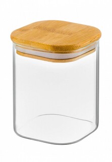 Контейнер для хранения продуктов Elan Gallery 450 мл 8х8х11 см Crystal glass стеклянная с бамбуковой крышкой