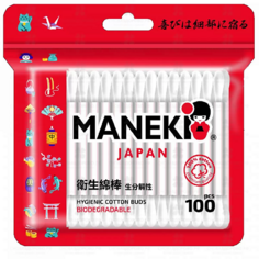 Ватные палочки MANEKI Палочки ватные Red с белым бумажным стиком 100