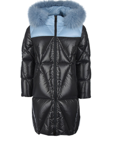 Пальто-пуховик с отделкой из меха лисы Moncler детское