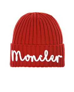 Красная шерстяная шапка с лого Moncler детская