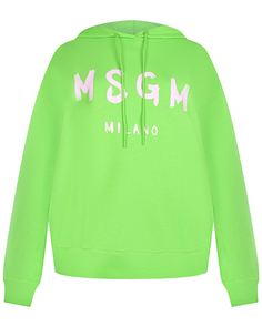 Зеленая толстовка-худи с белым лого MSGM