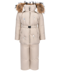 Бежевый комплект: куртка и полукомбинезон с вышивкой Manudieci детский