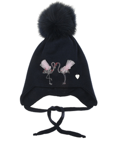 Темно-синяя шапка с фламинго из стразов Il Trenino детское
