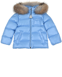 Голубая куртка с меховой оторочкой Moncler детская